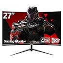 CRUA Gaming Monitor 27 Inch 180Hz, Curved PC Monitor Full HD 1080P 1500R Frameless Computer Monitor with FreeSync and Eye Care Technology, Supports VESA