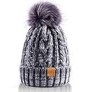 REDESS Women Winter Pompom Beanie Hat with Warm Fleece Lined, Thick Slouchy Snow Knit Skull Ski Cap, Zero Whitegrey, One size