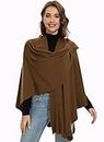 Ullnoy Women's Knitted Ponchos and Capes Cross Front Ponchos for Fall Winter Stylish Cloak Shawl Coffee