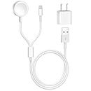 [Apple MFi Certified] 2 in 1 iPhone and Watch Charger 6.6 FT Magnetic iWatch Charging Cable with USB Wall Charger Travel Plug for Apple Watch Series 9/8/7/6/SE/5/4/3/2/1 & iPhone 14/13/12/11/Pro/Max/X