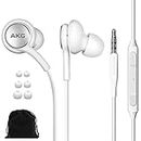 SAMSUNG AKG Wired Earbuds Original 3.5mm in-Ear Earbud Headphones with Remote & Microphone for Music, Phone Calls, Work - Noise Isolating Deep Bass, Includes Velvet Carrying Pouch - White