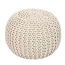 REDEARTH Round Pouf Ottoman - Cable Knitted Boho Poof - Home Décor Cord Pouffe Handmade Circular Footrest for Living Room - Bedroom - Kids Bedroom - 100% Cotton Pouf (19.5"x19.5"x14") - Ivory