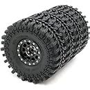 HOBBYSOUL 4pcs RC 1.9 Mud Terrain Tires Super Grip Soft Crawler Tyre 121mm/4.75inch & Aluminium 1.9 Beadlock Wheel Rim