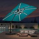 Deconk 10 FT Cantilever Outdoor Patio Umbrellas with Solar Powered Led Lights, Free-motion Track Tilt Large Rectangle Umbrella, 360° Rotation Offset Umbrella for Pool Deck Garden Backyard, Turquoise
