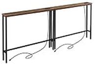 ELYKEN 2 Pack 5.9" Narrow Console Sofa Table with Power Outlets, 5.9" D x 39.4" W x 31.1" H Long Couch Table with Metal Frame and Charge Station with 6.5’ Extension Cord, Rustic Brown
