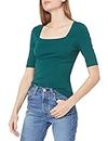 Amazon Essentials Women's Slim-Fit Half Sleeve Square Neck T-Shirt, Dark Green, S