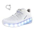 Ehauuo Kids Roller Skates Shoes with Lights, Wheels Shoes Retractable Roller Shoes LED Flashing Wheels Sneakers for Girls Boys Beginners Birthday Children Gift, Z-white, 4 Big Kid
