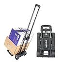 Folding Hand Truck Iron Tube Pull Rod Folding Cart Foldable Trolley with Wheels Utility Portable Lightweight Expandable Large Chassis Foldable into Backpack