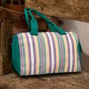 Viridian Joy,'Handloomed Striped Viridian Cotton Handbag with Zipper'