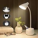 SaleOn Touch LED Desk Lamp, Rechargeable Study Lamp with Stationary and Phone Holder, Table Lamp with USB Charging, Dimmable Lamp with Eye Care, Flexible Gooseneck Lamp With Nightlight, White