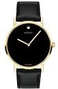 Movado Men's Signature Yellow Gold Watch with Concave Dot Museum Dial, Gold/Black Strap (Model 0607591)