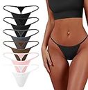 OQQ 6 Pack G-String Thongs for Women Cotton Panties Stretch T-back Tangas Low Rise Hipster Sexy Underwear S-XL 2Black 1Grey 1Coffee 1Pink 1White