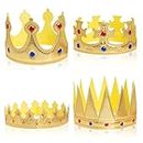 tiggell 4pcs King Crowns Queen Costume Crown Hat for Royal Halloween Cosplay Birthday Party Photo Props (56 cm/22 inches, Gold)