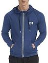 Running Jacket for Men, Long Sleeve Shirt Hooded Track Top Reflective Full Zip Sports Fitness Workout Gym Active Jacket (Blue, Large)
