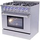 THOR KITCHEN Free Standing Freestanding Professional Style Gas Range with Burners, Convection Fan, Cast Iron Grates, and Blue Porcelain Oven Interior, in Stainless Steel 99HRG3618UCA