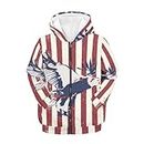 Parprinty Warm Soft Full Zip Graphic Hoodies for Boys Long Casual Novelty Animal Zip Up Hoodie, American Flag Bald Eagle, 8-10 Years