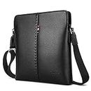 YumSur Mens Shoulder Bag, Leather Messenger Handbag Crossbody Bag for Men Purse iPad Bag for Business Office Work School with Adjustable Strap Black