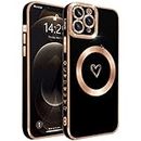ECZOIL Compatible with iPhone 11 Pro Max Case MagSafe,Full Camera Lens Protection Luxury Electroplated Cute Heart Magnetic Case for iPhone 11 Pro Max for Women Girls-Black