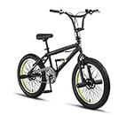 Licorne Bike - BMX Jump Plus Premium - Freestyle - Système de rotor à 360° - 4 tubes en acier à fixer sur l'axe des roues -Protection de chaîne - Roues libres - Gros pneus - Noir/Citron vert