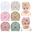 Cinaci 6 Pieces Super Stretchy Soft Baby Girl Turban Hats with Bow Knot Cute Newborn Nursery Hospital Caps Bonnets Beanies Headwraps for Baby Boys Girls Infants Toddlers