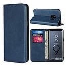 Cavor for Samsung Galaxy S9 Case,Cowhide Pattern Leather Case Magnetic Wallet Cover with Card Slots(5.8") -Navy Blue