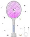 Yuekidou Electric Fly Swatter Bug Zapper Racket, 2 in 1 Mosquito Zapper USB Rechargeable, Powerful Grid, 3-Layer Safety Mesh, Upgraded 3000V Insect Gnat Killer with LED Light for Indoor Outdoor