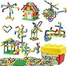 burgkidz Pipe Tube Toys, 188 Stück Klassische Bausteine Zusammenbau Steckbausteine Spielzeug mit Rädern und Grundplatte für Kinder, Geschenk für kreative Lernerziehung für Jungen und Mädchen