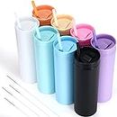 Skinny Tumblers Cups Set Matte Pastel Colored Acrylic Tumblers with Lids Straw and Straw Cleaner DIY Vinyl Gifts Reusable Cup for Cold Hot Drinks Tumblers Bulk, 16 oz (8 Pieces)