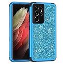 Asuwish Phone Case for Samsung Galaxy S21 Ultra 5G Cell Cover Hybrid Rugged Bling Glitter Shockproof Full Body Hard Heavy Duty Slim Accessories S21ultra 21S S 21 21ultra G5 Women Girls Blue