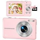 FHD 1080P Digital Camera for Kids with 32GB SD Card 16X Digital Zoom, Compact Camera Point and Shoot Digital Cameras Portable Mini Camera for Teens Students Boys Girls Seniors(Pink)