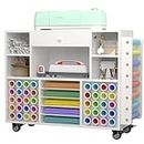 Craft organization and storage Cart Compatible with Cricut Machine, Rolling Craft Organizer With large drawer & 48 Vinyl Roll Holder, Crafting Cabinet Table Workstation for Craft Room Home