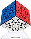 Gobus Oostifun 3x3 Gear Cube Puzzle KungFu Cube 3D Puzzle 3x3x3 Cube Smooth Twist Puzzle Cube with One Cube Stand (Multicolour Stickerless)