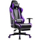 GTRACING Footrest, Ergonomic Computer Game Desk, Reclining Gamer Chair Seat Height Adjustment Swivel Rocker with Headrest and Lumbar, Purple