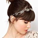 Wendalern Boho Diadema con cadena para el pelo de hojas, banda para el pelo con hojas doradas, cadena elástica para la cabeza de Metal dorado, accesorios para el cabello nupcial para mujeres y niñas