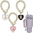 Ekarley Letter Charm Accessories for Stanley Cup, 3Pcs Heart Shaped Personalized Name ID Handle Initial Charms For Simple Modern/Yeti Tumbler For Handle, Aluminum