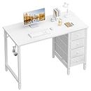 Lufeiya Small White Desk with Drawers - 40 Inch Kids Girls Teen Cute Study Desk for Bedroom Work, Computer Writing Table Desks with Fabric Drawer for Small Spaces Home Office