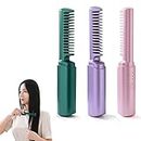 Rechargeable Mini Hair Straightener-Usb,Rechargeable Portable Hair Straightener,2 In 1 Anti-Scald Hair Straightener Brush and Curler,Mini Hair Straightener for Home Travel