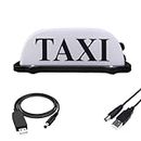 USB Rechargeable Battery Taxi Sign Light,Roof Taxi Sign with Magnetic Waterproof Taxi Cab Roof Top Illuminated Sign,Waterproof Taxi Dome LED Light with Sealed Base,White Light Displayed Taxi Lights