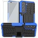 Phone Case for Samsung Galaxy S21 FE Gaxaly S 21 FE 5G with Tempered Glass Screen Protector Cover and Hard Rugged Hybrid Protective Cell Accessories Glaxay S21FE5G UW S21FE 21S G5 Cases Men Black Blue