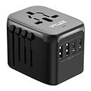 Universal International Power Travel Plug Adapter, 5 in 1 European Travel Plug Adapter W/ 3.5A 2xUSB-A and 2xUSB C Wall Charger and Worldwide AC Outlet for Europe USA UK AUS Asia (Black Grey)