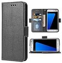 Compatible with Samsung Galaxy S7 Wallet Case and Wrist Strap Lanyard and Leather Flip Card Holder Stand Cell Accessories Mobile Phone Cover for Glaxay S 7 7s GS7 SM-G930V G930A Women Men Black
