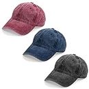 Yolyoo 3PCS Classic Baseball Cap, Low Profile Hats Adjustable Washed Plain Baseball Hat Cap Dad Hat for Men Women (Black+Navy Blue+Burgundy)