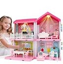 Doll House for Kids Girls | 108 Pcs Pretend Role Play Family Home Toy Set | Doll House Play Set with Double Sided House, Furniture & Accessories Multicolor