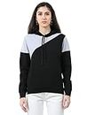 FLEXIMAA Women's Cotton Hooded Neck Color Block Full Sleeve GreyBlack Color Hoodies with Kangaroo Pockets M Size