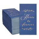 Navy Blue Dinner Napkins for Wedding Reception, Here's to Forever (4x8 In, 100 Pack)