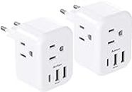 [2 Pack] European Travel Plug Adapter, International Power Plug Adapter with 3 Outlets 3 USB Charging Ports(1 USB C), Travel Essentials to Italy,Greece,Israel,France, Spain (Type C)