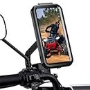 YELLOWFIN Fully Waterproof Mirror Mount Mobile Phone Holder with 360° Rotation for Bike | Motorcycle | Scooter Ideal for Maps and GPS Navigation (M18L-B2 Black)