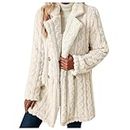 lcziwo Women's Fashion Fleece Jacket Winter Long Sleeve Button Down Double-Breasted Lapel Daily Quilted Trench Coat Beige Winter Promotion