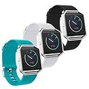 SKYLET Compatible with Fitbit Blaze Bands with Frame, 3 Pack Soft Silicone Replacement Sport Wristband with Stainless Steel Frame Compatible with Fitbit Blaze Bracelet Black Men Women