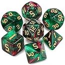 QMAY DND Dice Polyhedral Dice Set - 7 Pieces for Dungeon and Dragons MTG RPG D&D D20, D12, D10, D%, D8, D6, D4 (Grün und Rot + Glitter)